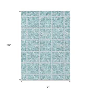 8' X 10' Turquoise And Teal Blue Medallion Washable Indoor Outdoor Area Rug