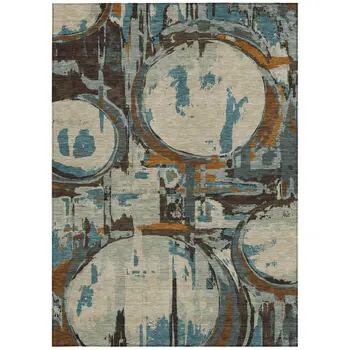 3' X 5' Beige Brown And Copper Geometric Washable Indoor Outdoor Area Rug