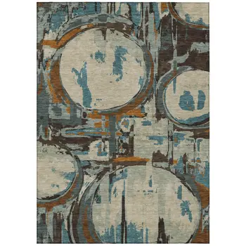 3' X 5' Beige Brown And Copper Geometric Washable Indoor Outdoor Area Rug