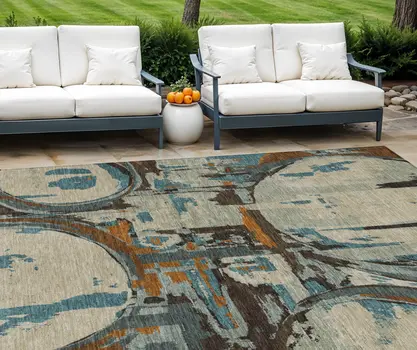 9' X 12' Beige Brown And Copper Geometric Washable Indoor Outdoor Area Rug