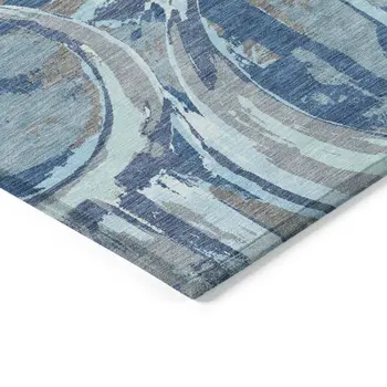 9' X 12' Sky Blue And Denim Blue Geometric Washable Indoor Outdoor Area Rug