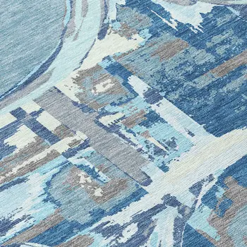 9' X 12' Sky Blue And Denim Blue Geometric Washable Indoor Outdoor Area Rug