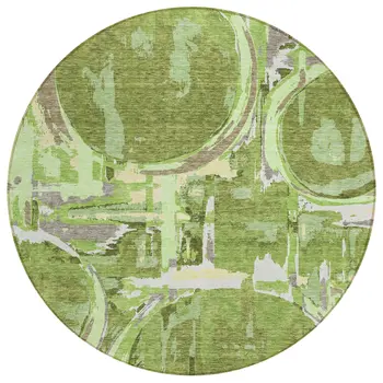 8' Artichoke Green And Fern Green Round Geometric Washable Indoor Outdoor Area Rug