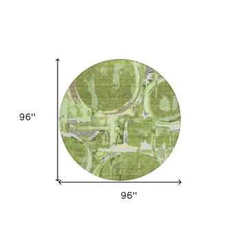 8' Artichoke Green And Fern Green Round Geometric Washable Indoor Outdoor Area Rug