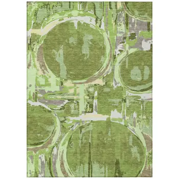 9' X 12' Artichoke Green And Fern Green Geometric Washable Indoor Outdoor Area Rug
