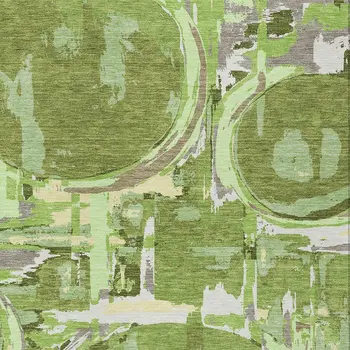 9' X 12' Artichoke Green And Fern Green Geometric Washable Indoor Outdoor Area Rug