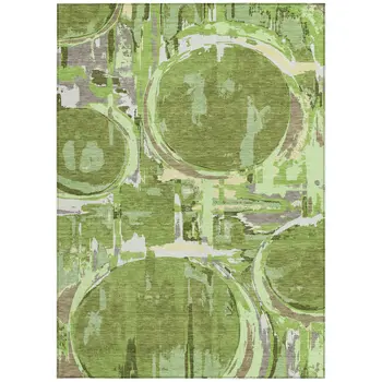 10' X 14' Artichoke Green And Fern Green Geometric Washable Indoor Outdoor Area Rug