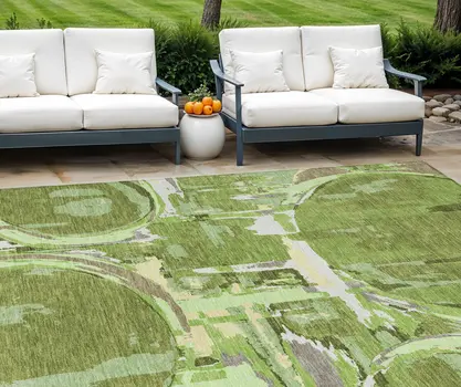 10' X 14' Artichoke Green And Fern Green Geometric Washable Indoor Outdoor Area Rug