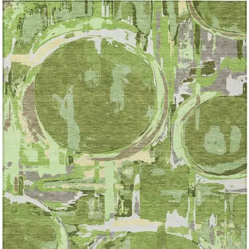 10' X 14' Artichoke Green And Fern Green Geometric Washable Indoor Outdoor Area Rug