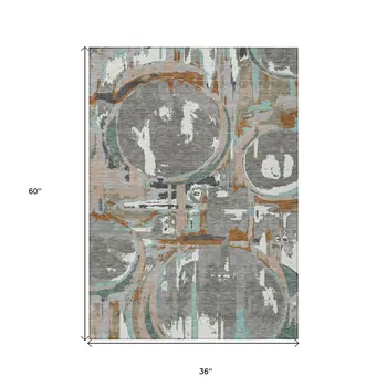 3' X 5' Gray Copper And Mint Green Geometric Washable Indoor Outdoor Area Rug