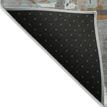 3' X 5' Gray Copper And Mint Green Geometric Washable Indoor Outdoor Area Rug
