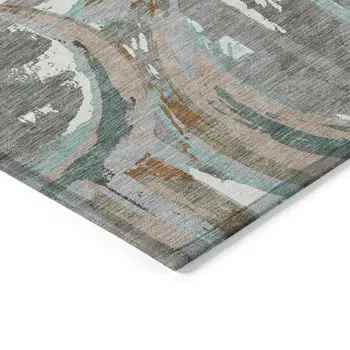 3' X 5' Gray Copper And Mint Green Geometric Washable Indoor Outdoor Area Rug