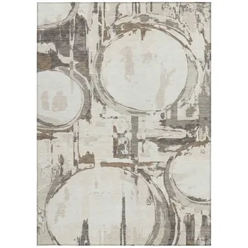 3' X 5' Ivory Beige And Taupe Geometric Washable Indoor Outdoor Area Rug