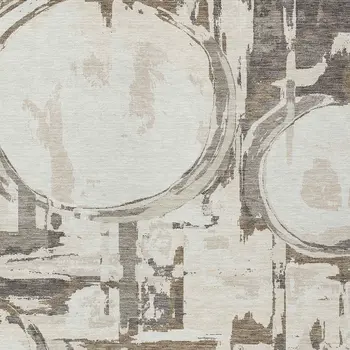 3' X 5' Ivory Beige And Taupe Geometric Washable Indoor Outdoor Area Rug