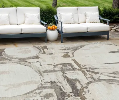 8' X 10' Ivory Beige And Taupe Geometric Washable Indoor Outdoor Area Rug