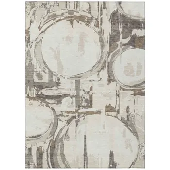 8' X 10' Ivory Beige And Taupe Geometric Washable Indoor Outdoor Area Rug