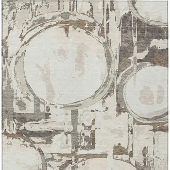10' X 14' Ivory Beige And Taupe Geometric Washable Indoor Outdoor Area Rug