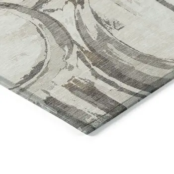 10' X 14' Ivory Beige And Taupe Geometric Washable Indoor Outdoor Area Rug