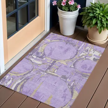 3' X 5' Lavender Lilac And Purple Geometric Washable Indoor Outdoor Area Rug