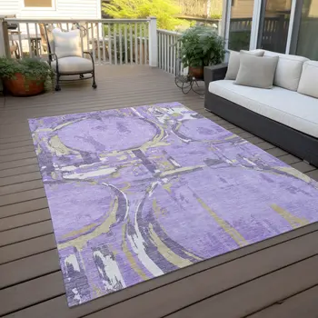 5' X 8' Lavender Lilac And Purple Geometric Washable Indoor Outdoor Area Rug