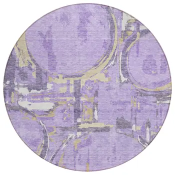 8' Lavender Lilac And Purple Round Geometric Washable Indoor Outdoor Area Rug