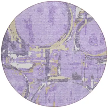 8' Lavender Lilac And Purple Round Geometric Washable Indoor Outdoor Area Rug