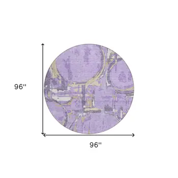 8' Lavender Lilac And Purple Round Geometric Washable Indoor Outdoor Area Rug