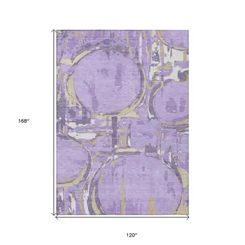 10' X 14' Lavender Lilac And Purple Geometric Washable Indoor Outdoor Area Rug