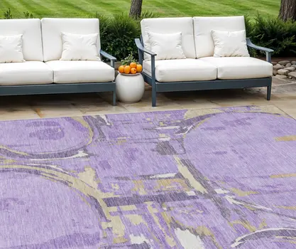 10' X 14' Lavender Lilac And Purple Geometric Washable Indoor Outdoor Area Rug