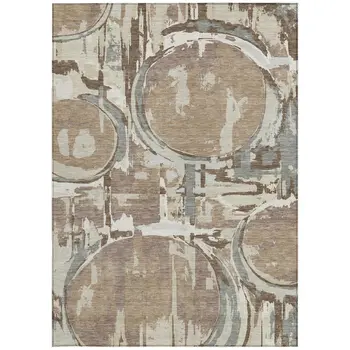 3' X 5' Brown Taupe And Beige Geometric Washable Indoor Outdoor Area Rug