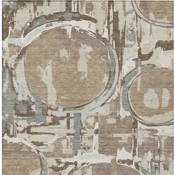 3' X 5' Brown Taupe And Beige Geometric Washable Indoor Outdoor Area Rug