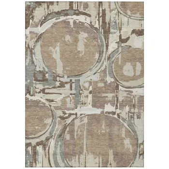 5' X 8' Brown Taupe And Beige Geometric Washable Indoor Outdoor Area Rug