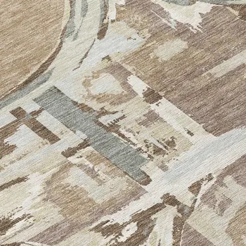 8' Brown Taupe And Beige Round Geometric Washable Indoor Outdoor Area Rug