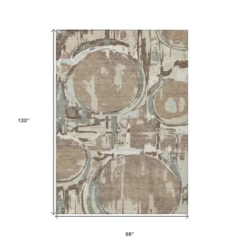 8' X 10' Brown Taupe And Beige Geometric Washable Indoor Outdoor Area Rug