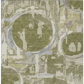 3' X 5' Olive Green Gray And Beige Geometric Washable Indoor Outdoor Area Rug