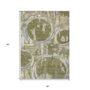 3' X 5' Olive Green Gray And Beige Geometric Washable Indoor Outdoor Area Rug