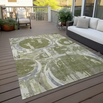 3' X 5' Olive Green Gray And Beige Geometric Washable Indoor Outdoor Area Rug