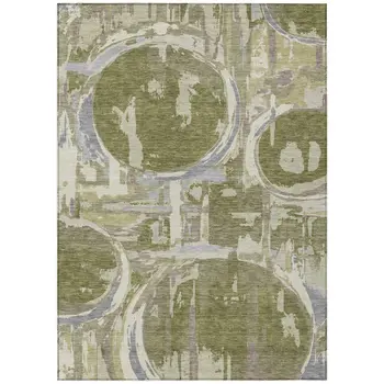 3' X 5' Olive Green Gray And Beige Geometric Washable Indoor Outdoor Area Rug