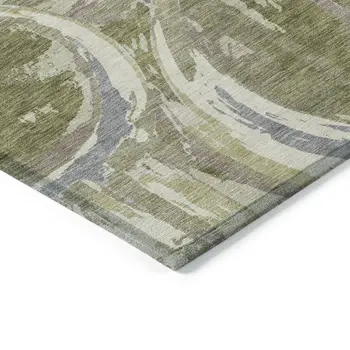 3' X 5' Olive Green Gray And Beige Geometric Washable Indoor Outdoor Area Rug