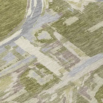 3' X 5' Olive Green Gray And Beige Geometric Washable Indoor Outdoor Area Rug