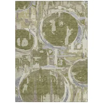 10' X 14' Olive Green Gray And Beige Geometric Washable Indoor Outdoor Area Rug