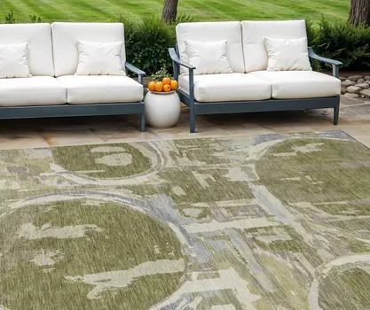 10' X 14' Olive Green Gray And Beige Geometric Washable Indoor Outdoor Area Rug