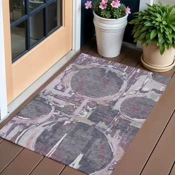3' X 5' Purple Lavender And Plum Geometric Washable Indoor Outdoor Area Rug