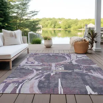 3' X 5' Purple Lavender And Plum Geometric Washable Indoor Outdoor Area Rug