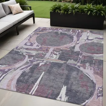 5' X 8' Purple Lavender And Plum Geometric Washable Indoor Outdoor Area Rug