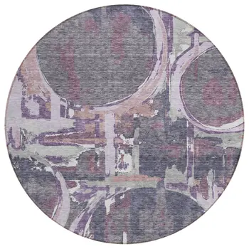 8' Purple Lavender And Plum Round Geometric Washable Indoor Outdoor Area Rug