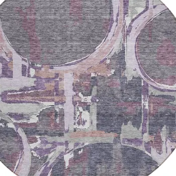 8' Purple Lavender And Plum Round Geometric Washable Indoor Outdoor Area Rug