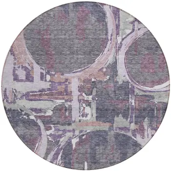 8' Purple Lavender And Plum Round Geometric Washable Indoor Outdoor Area Rug