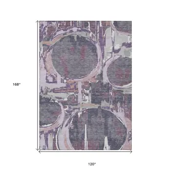 10' X 14' Purple Lavender And Plum Geometric Washable Indoor Outdoor Area Rug