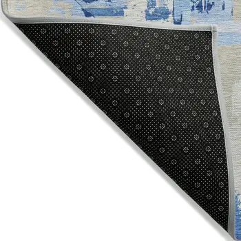 8' Sky Blue And Denim Blue Round Geometric Washable Indoor Outdoor Area Rug